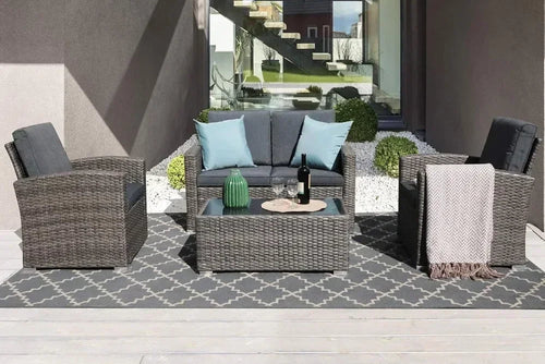 4-Piece Patio Furniture Set – Outdoor Conversation Set with Tempered Glass Coffee Table