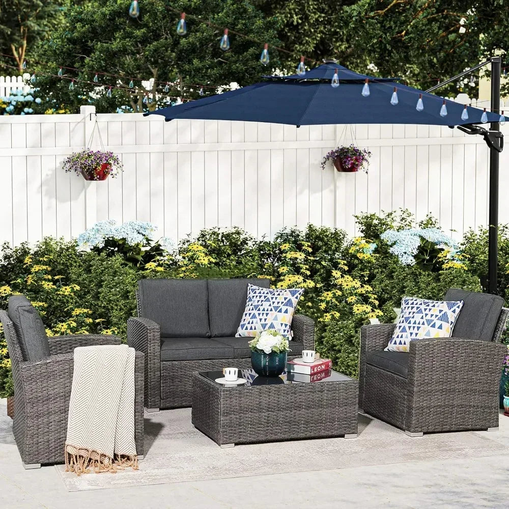 4-Piece Patio Furniture Set – Outdoor Conversation Set with Tempered Glass Coffee Table