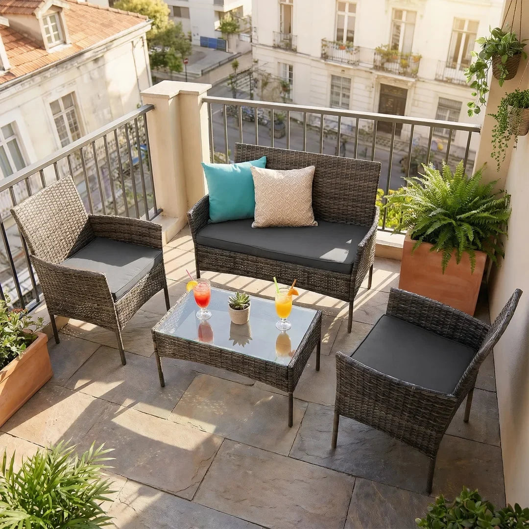 Garden Corner Sofa Set – PE Rattan Patio Lounge Furniture with Coffee Table