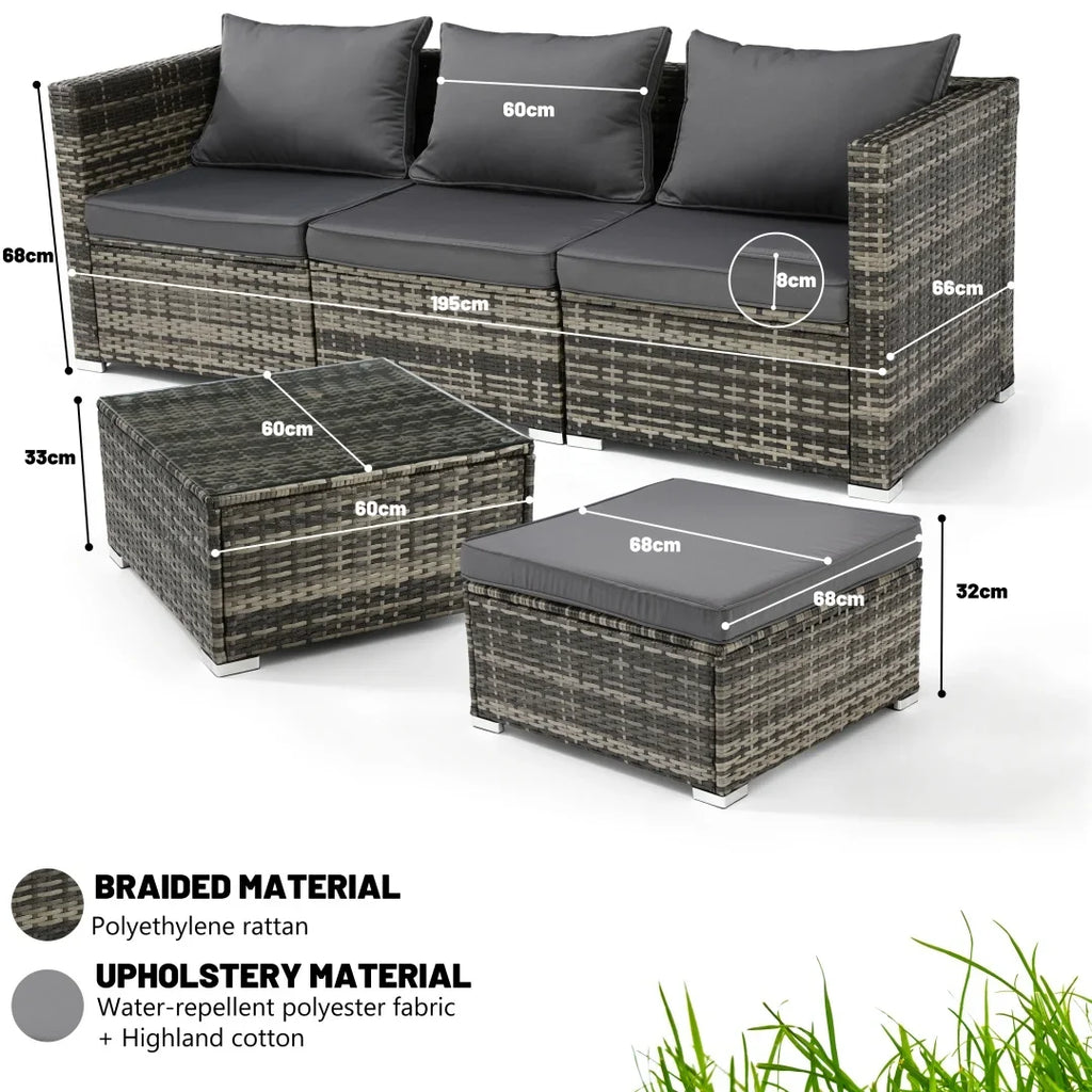 Garden Corner Sofa Set – PE Rattan Patio Lounge Furniture with Coffee Table