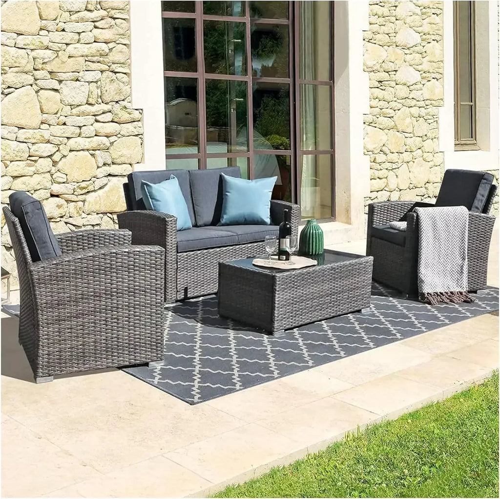 4-Piece Patio Furniture Set – Outdoor Conversation Set with Tempered Glass Coffee Table